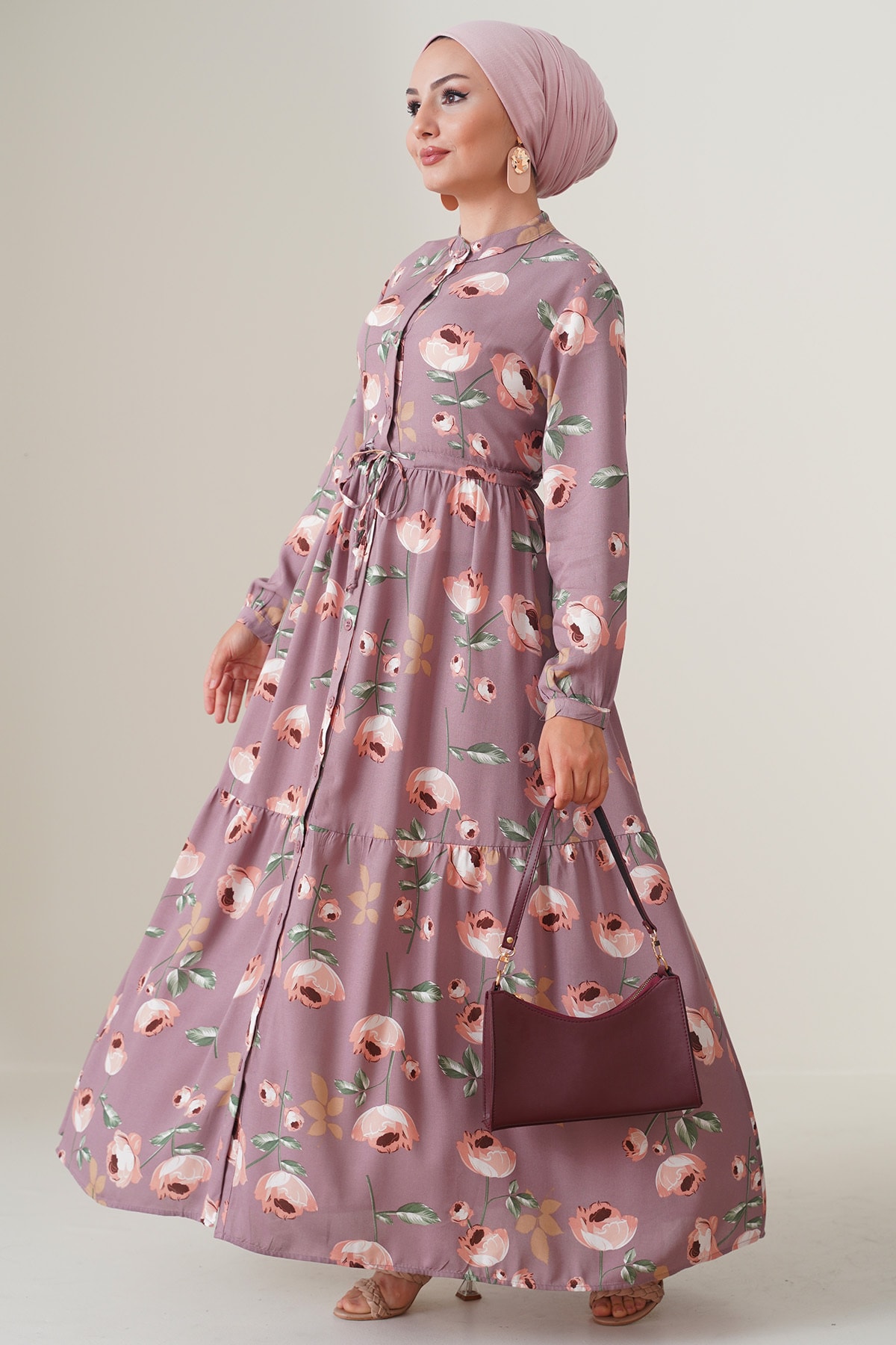 Bigdart-Φόρεμα Hijab 2144 Magnificent Collar - Αποξηραμένο τριαντάφυλλο 3