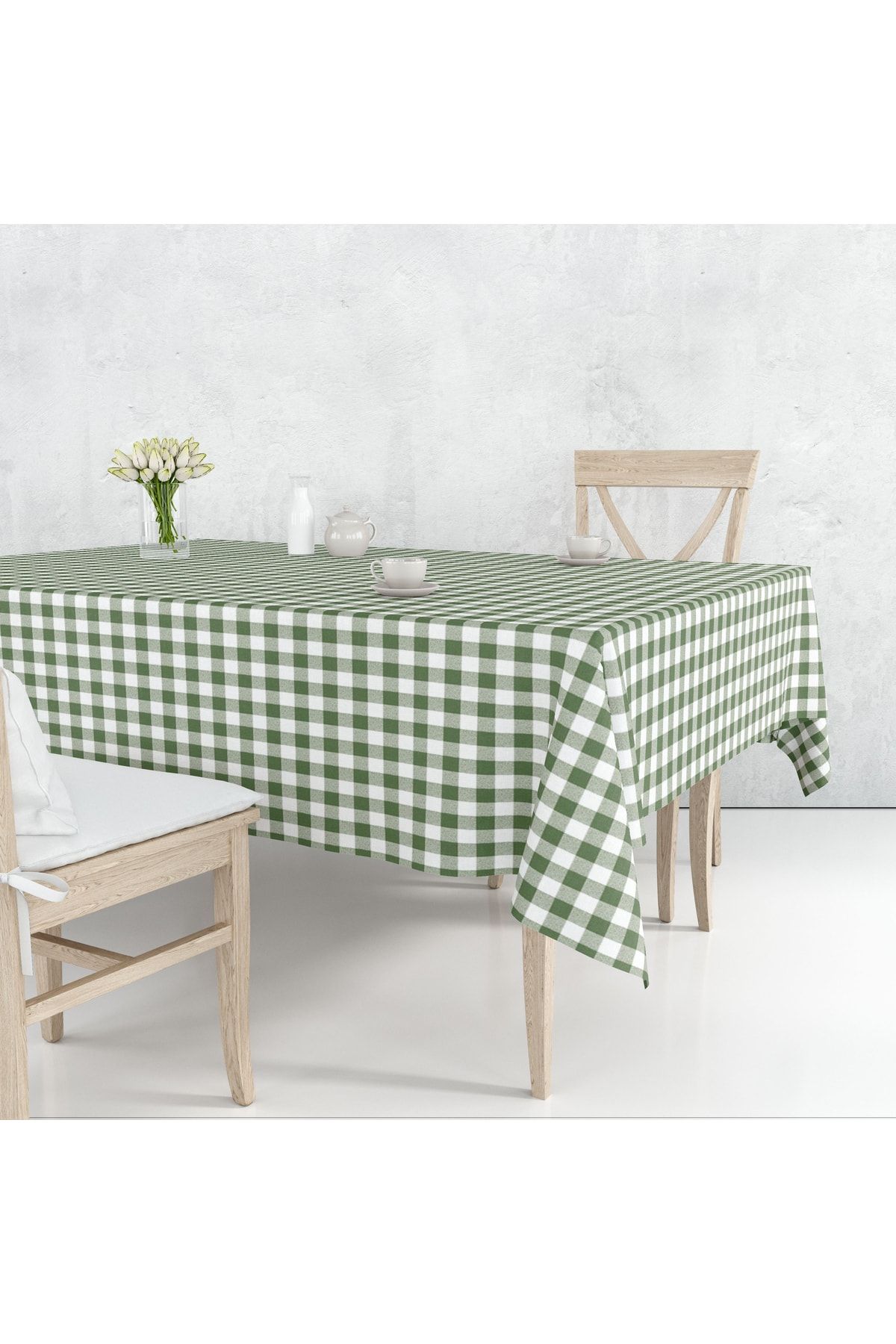 Green and white tablecloth hotsell