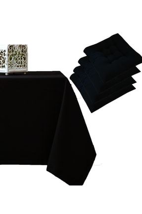 Siyah 160x220 Masa Örtüsü Ve 4'lü Sandalye Minderi Set NİA-SET-K-56