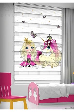 Prenses Ve Unicorn Baskılı Çocuk Odası Perdesi - Baskılı Zebra Perde PLSB-V8040