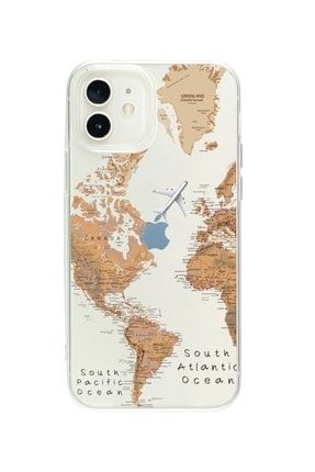 Iphone 11 Uyumlu Dünya Harita Desenli Premium Şeffaf Silikon Kılıf ewf43df43