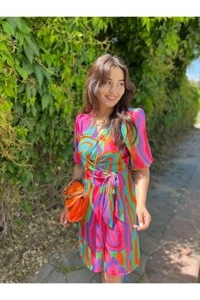 Kadın Renkli Şifon Elbise Renklielbise