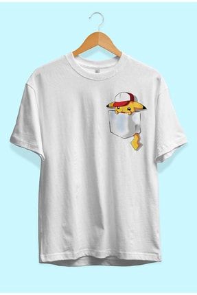 Oversize Pikachu Pokemon Cep Tasarım Baskılı Tişört KRG0087V