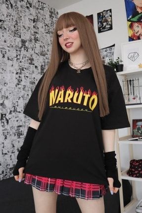 Siyah Unisex Naruto Shippuden T-shirt Muyoso-ustgiyim-10152