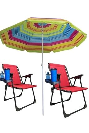 2 Adet Katlanır Kamp Sandalyesi,1 Adet Plaj Şemsiyesi,2 Adet Sandalye Tutacağı K3121
