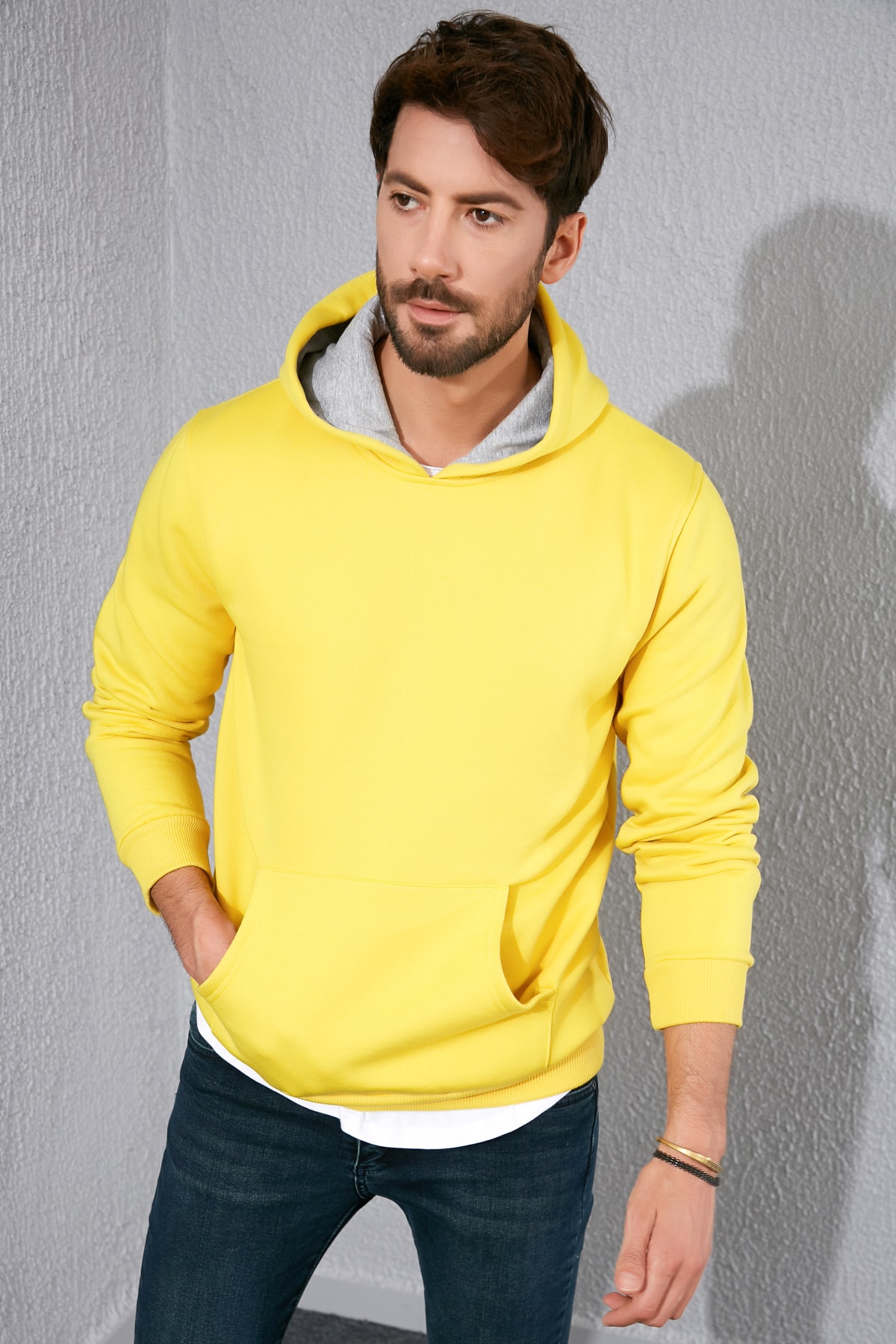 Sateen Men Sweatshirt Gelb Regular Fit Fast ausverkauft