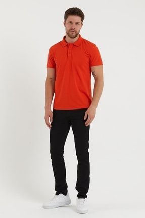 Erkek Regular Fit Polo Yaka Nakışlı T-shirt Turuncu 319PLST