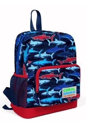Mavi-kırmızı Köpekbalığı Baskılı Anaokul Ve Ilkokul 1.sınıf Okul Çantası - Erkek Çocuk YGN23618