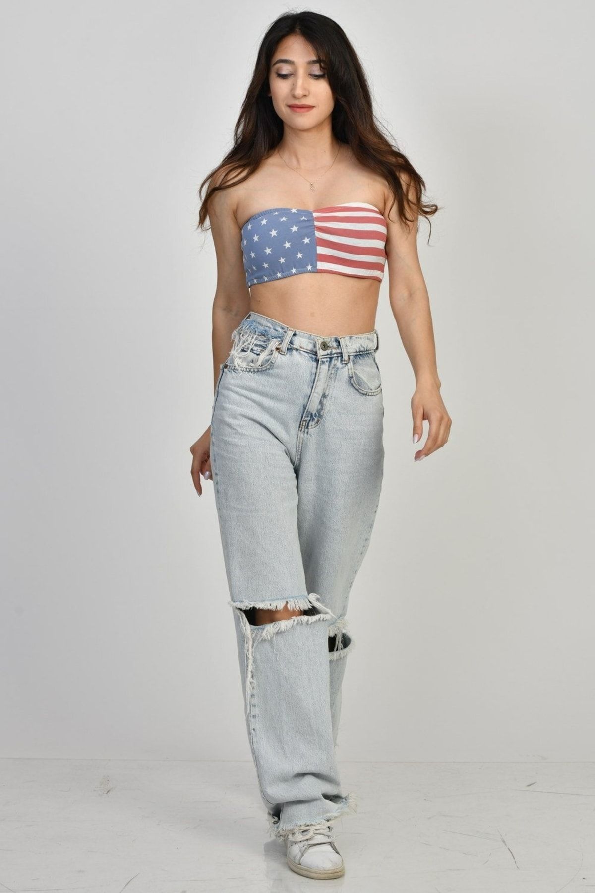 Moda1001-American Flag Patterned Bustier - Multicolored 2
