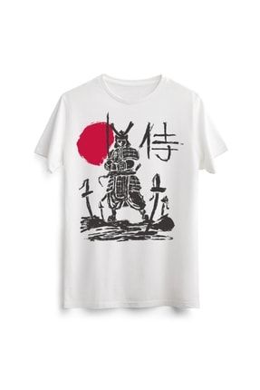Unisex Erkek Kadın Samuray Samurai Warrior Savaşçı Baskılı Tasarım Beyaz Tişört Tshirt T-shirt LAC00667