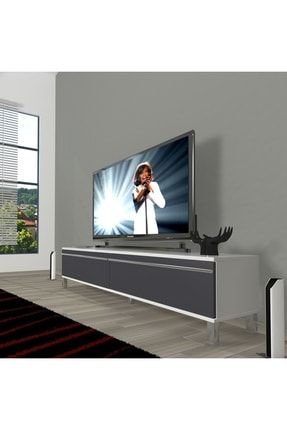 Eko 140t Mdf Krom Ayaklı Tv Ünitesi Tv Sehpası - Beyaz - Antrasit EKO-140T-AYAKLI