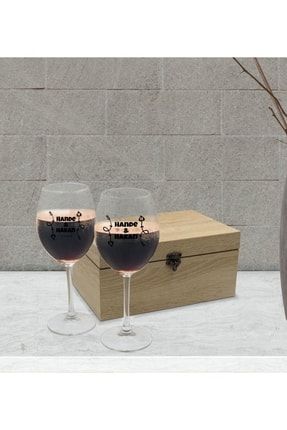 Kişiye Özel Ahşap Kutuda Çift Isimli Ikili Şarap Kadehi Hediye Seti Model 5 Bitmeyen118134