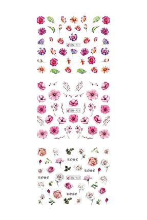 3'lü Tırnak Sticker Dövme Tüm Çiçek Çeşitleri Nail Tattoo Flowers 134555