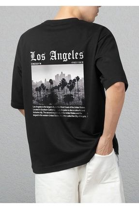Foxskinsportswearcompany Los Angeles Baskılı Oversize Siyah T-shirt FoxSkinSportswearCompanylossen