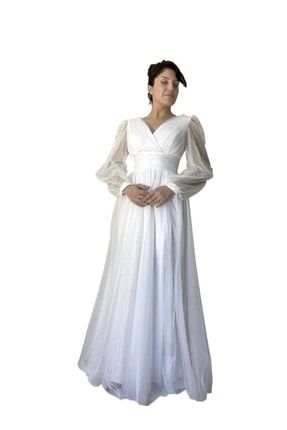 Uzun Abiye Elbise Beyaz 21830