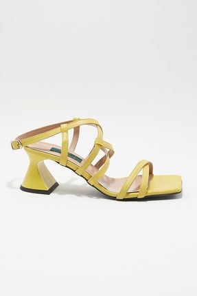 El Yapımı Sarı Gerçek Deri Kadın Sandalet 00819