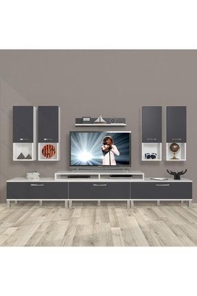 Ekoflex 8da Mdf Krom Ayaklı Tv Ünitesi Tv Sehpası - Beyaz - Antrasit EKOFLEX-8DA-MDF-AYAKLI