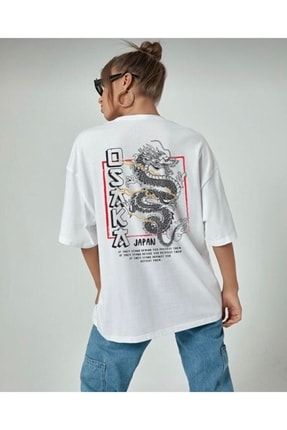 Kadın Oversize Beyaz T-shirt Osaka Baskılı SPXTSHIRTK