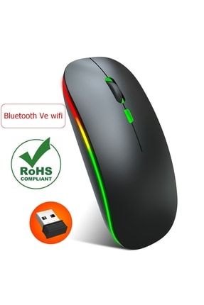 Siyah Fare Bluetooth Ve Wife Şarjlı Kablosuz Mouse 800/1200/1600dpi 2.4ghz Rgb Ledli Laptop Oyun Rdn-Ms1