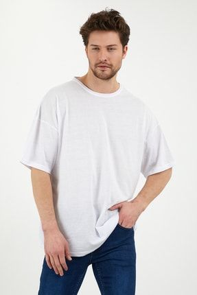 Unisex Beyaz Oversize Bol Kesim Tshirt Relax Fıt EB-OVRSZ-3746