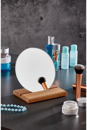 Masaüstü Makyaj Aynası ,yuvarlak Kozmetik Ahşap Stantlı Ayna mirror