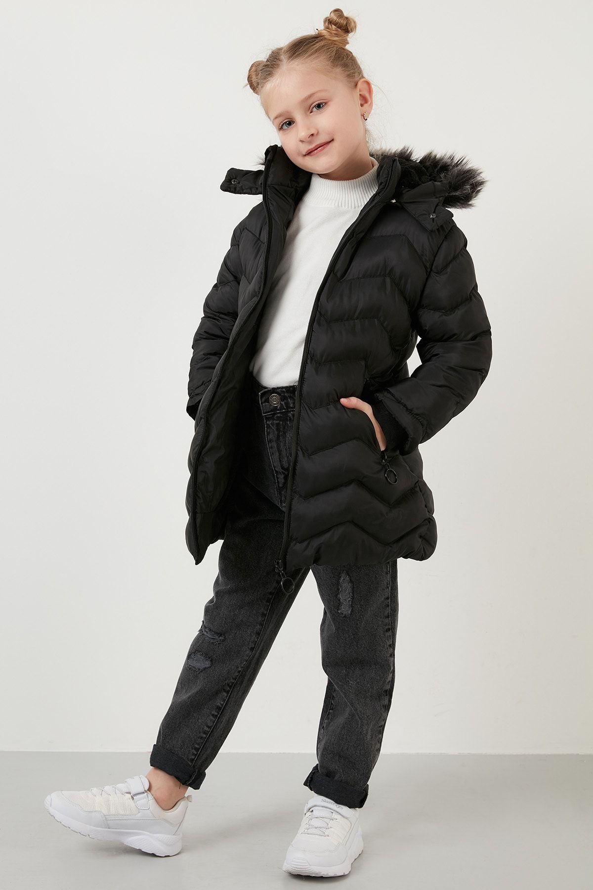 Girls fur collar best sale