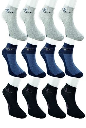 12 Çift Pamuklu Erkek Yazlık Spor Bilek Çorap Siyah Gri Lacivert P4707S1638