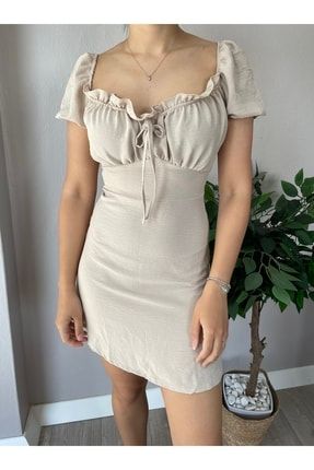 Kadın Mini Bej Yazlık Elbise MN-5005