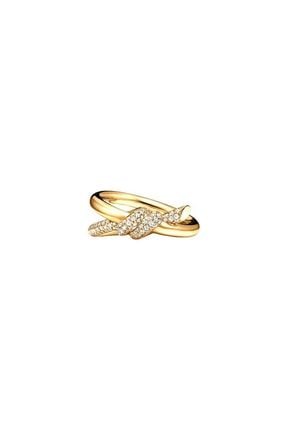 Özel Tasarım Gold Taşlı Tiffany Model Düğüm Yüzük Yüksek Kalite Üretim 925 Ayar Gümüş LUNAJ220149