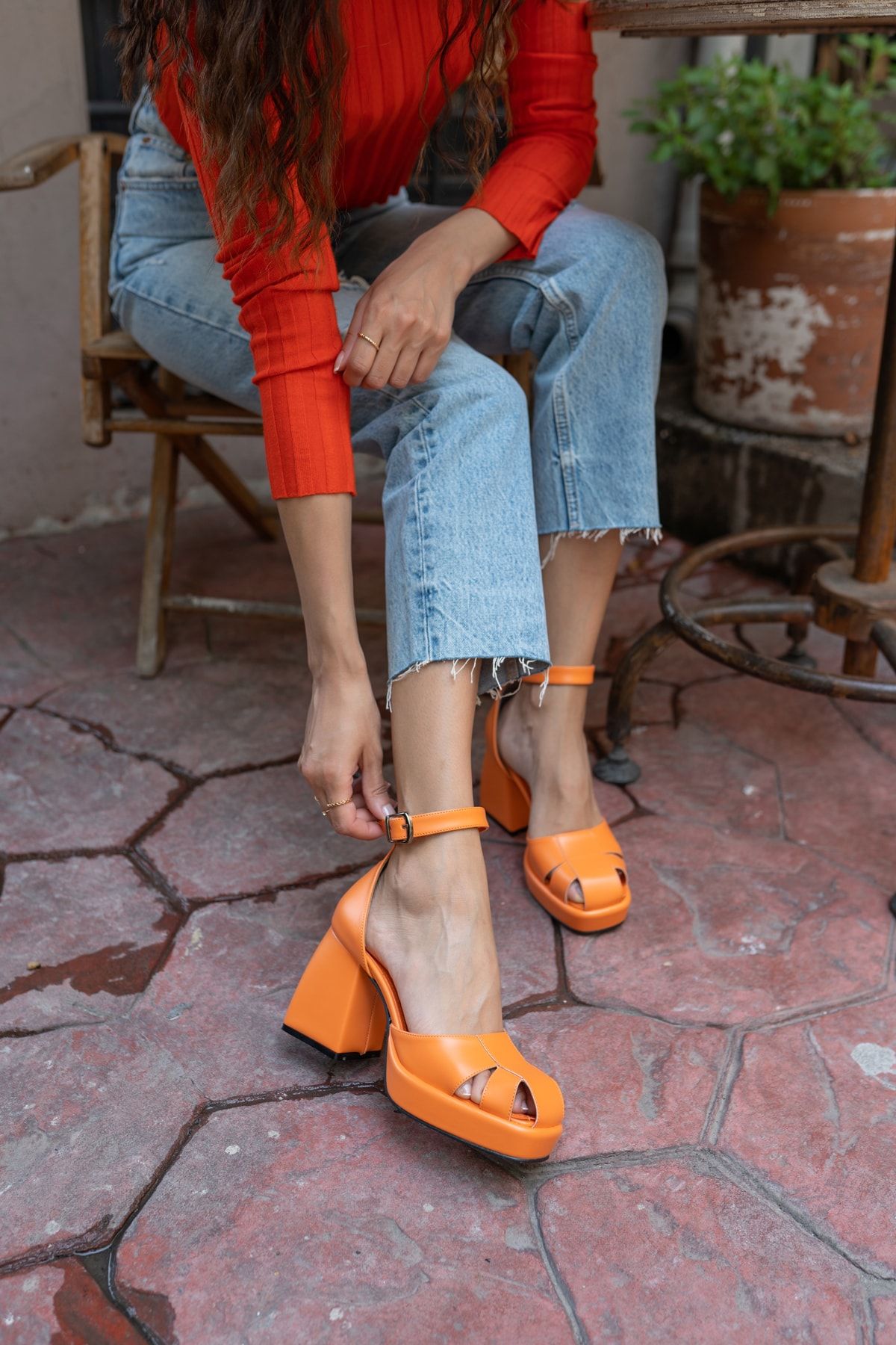 ANGELİNA JONES Carmen Kadin Orange Platform Topuk Detay Sandalet BY9349