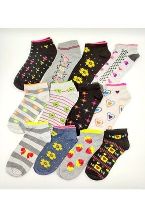 Kadın Ekonomik Karışık Desenli Pamuklu Çorap 12 Adet 597297914