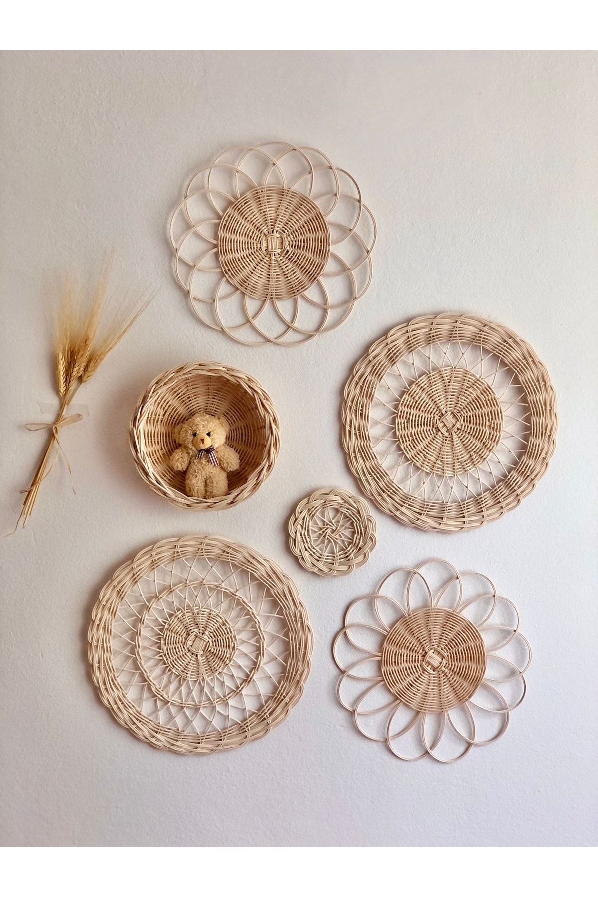 Veneris Design 6 Parça Rattan Bambu Hasır Duvar Sepeti Bohem Hasır Veneris Design 6 Parça Rattan Bambu Hasır Duvar Sepeti Bohem Hasır