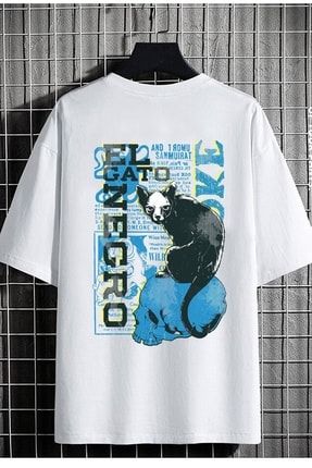 Erkek Oversize Rahat Kesim Beyaz Renkli T-shirt Elgato Baskılı SPX202211