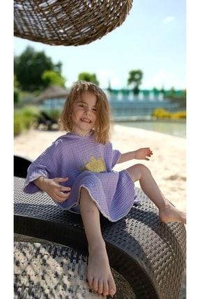 4 Katlı Müslin Kapşonlu Panço Çocuk Bornoz Plaj Banyo Prenses Tacı 600203