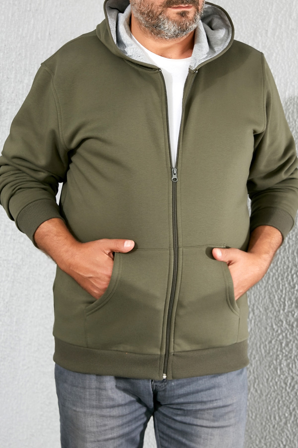 Sateen Men Sweatshirt Khaki Regular Fit Fast ausverkauft