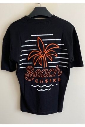 Erkek Oversize Beach Baskılı Yuvarlak Yaka Kısa Kollu T-shirt RMFBEACH-1012