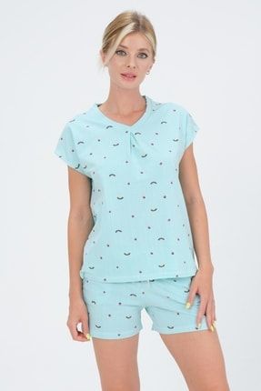 Desenli Kadın Pijama Takımı %100 Pamuk Gecelik Eşofman RPT