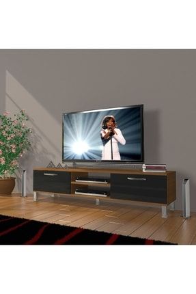 Eko 140 Mdf Dvd Krom Ayaklı Tv Ünitesi Tv Sehpası - Ceviz - Siyah EKO-140-MDF-DVD-AYAKLI