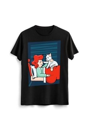Unisex Erkek Kadın Cute Cat Kedi Owner Baskılı Tasarım Tişört Tshirt T-shirt 00205