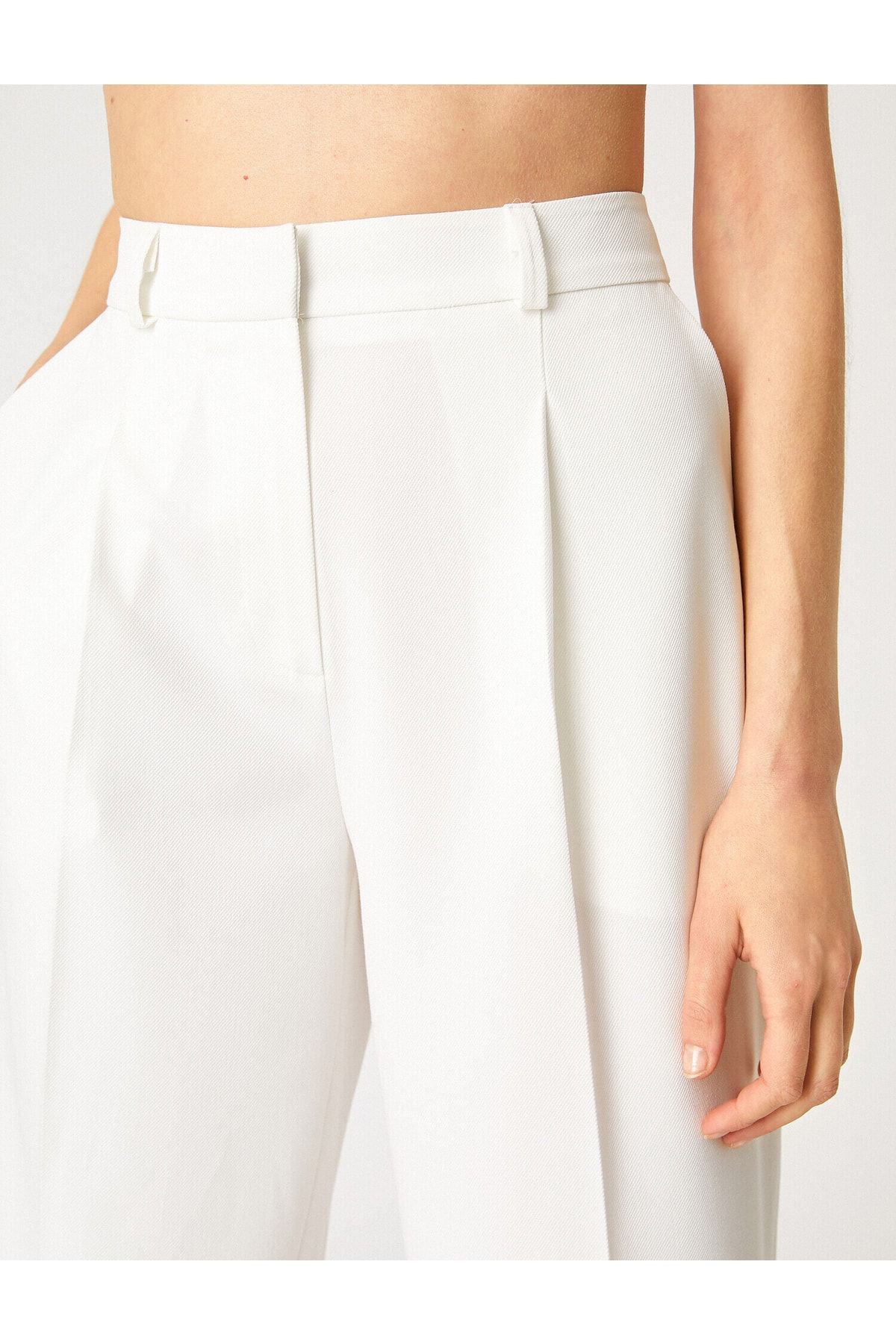 Koton-Odzież Damska Spodnie Melis Ağazat X - Palazzo 2sak40299pw Off White 6