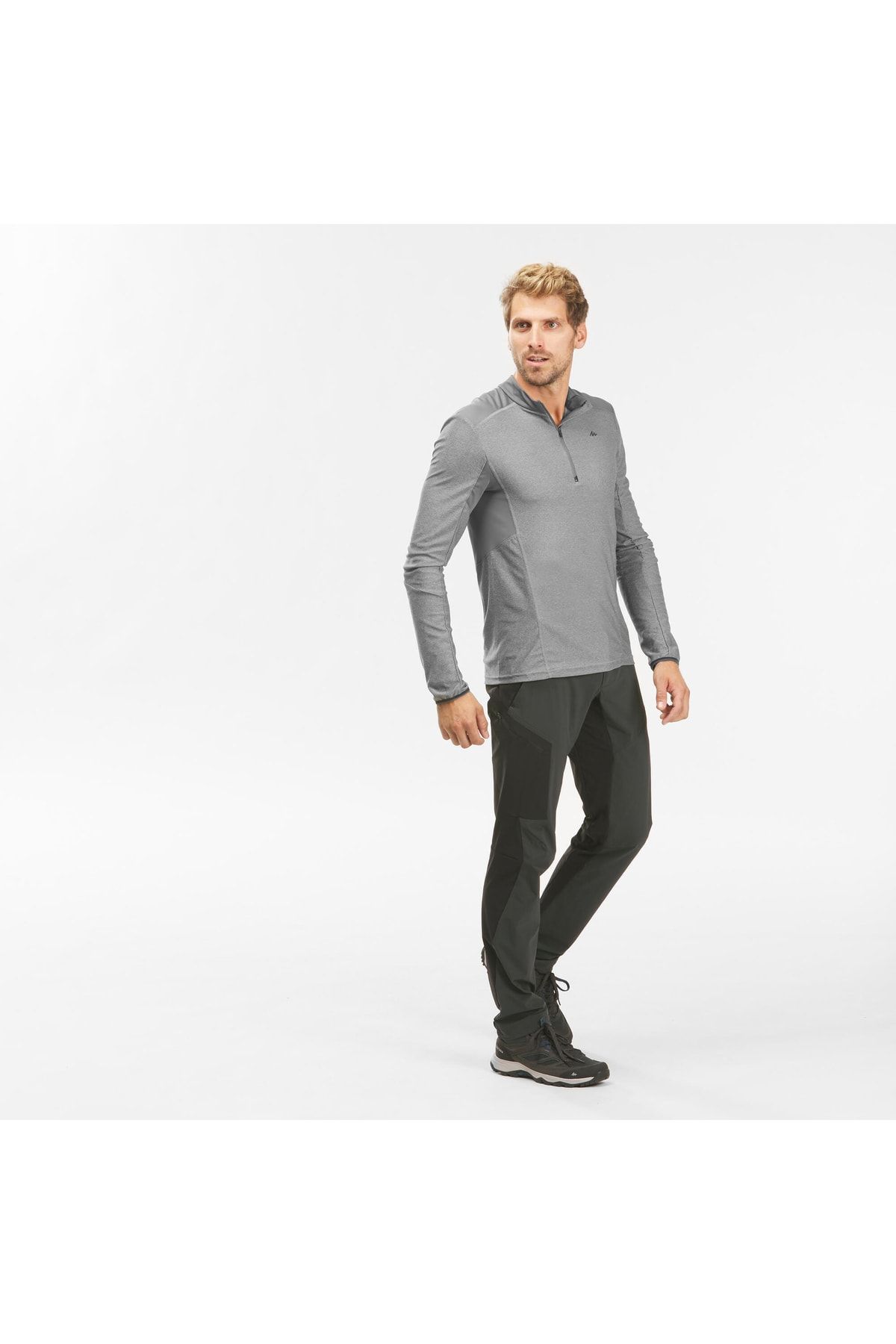 Decathlon Quechua Erkek Uzun Kollu Dağda Yürüyüş Tişörtü - Gri - Mh550 BY9343