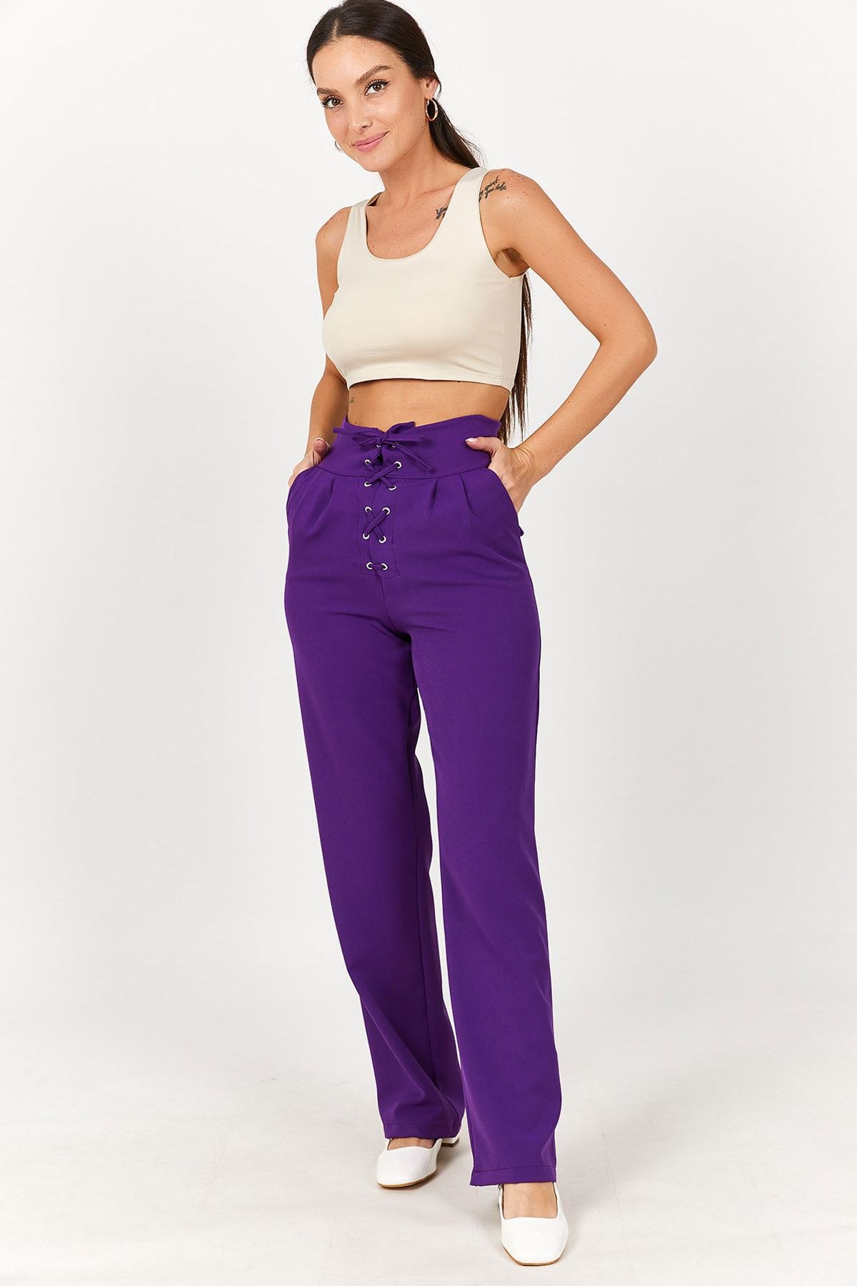 wide straight slacks(purple)