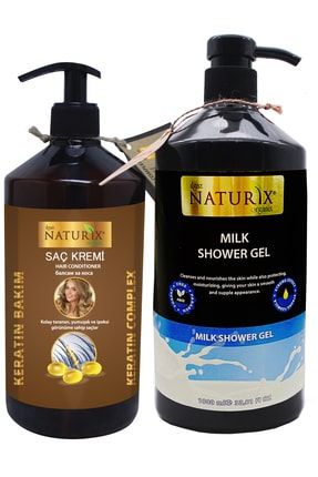2'li Tüm Saç Tipleri Için Doğal Keratin Saç Kremi 500 Ml + Sütlü Duş Jeli Hassas Ciltlere 1000 Ml NT-980809983