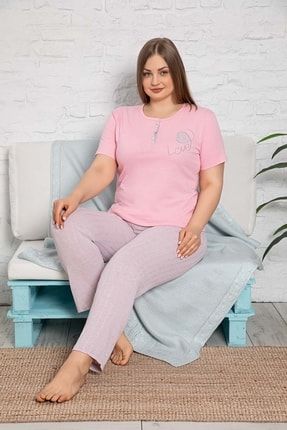 Kadın Büyük Beden Desenli Pijama Takımı Tampap 2136 4175279073-1006