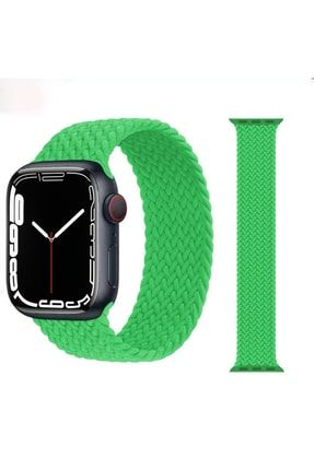 Uyumlu Apple Watch Seri 7 45 Mm M/l Size Solo Loop Örgü Tekstil Kordon - Bright Green - Berrak Yeşil 12647