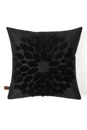 Bohem Özel Tasarım Punch Panç Desen Kare Dekoratif Kırlent Kılıfı Flower Siyah E72EY03FLK