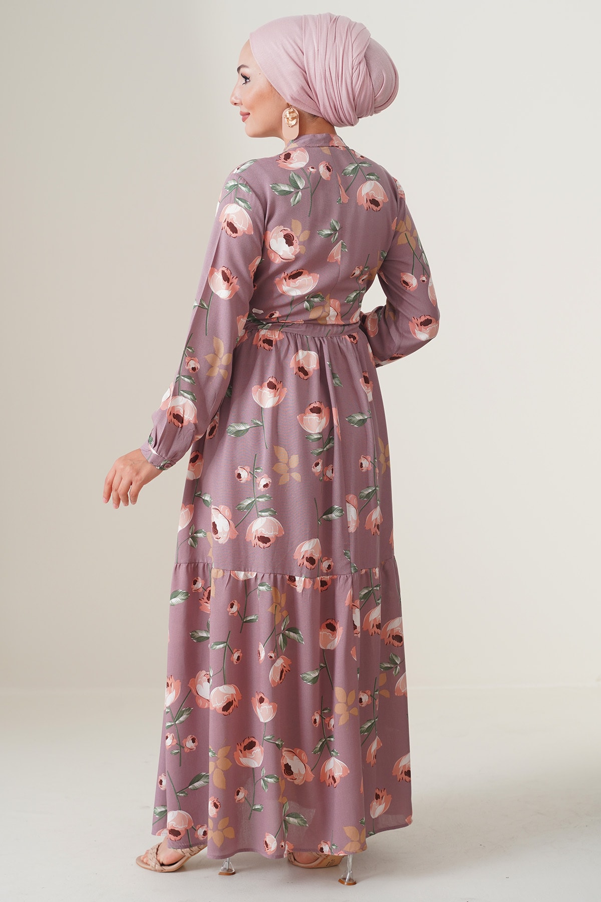 Bigdart-Φόρεμα Hijab 2144 Magnificent Collar - Αποξηραμένο τριαντάφυλλο 6