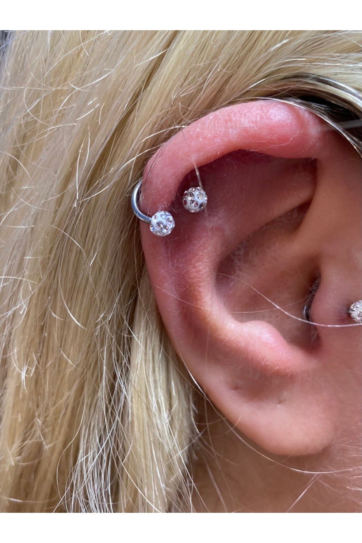 Cerrahi Çelik Zirkon Taşlı Yarım Halka Piercing