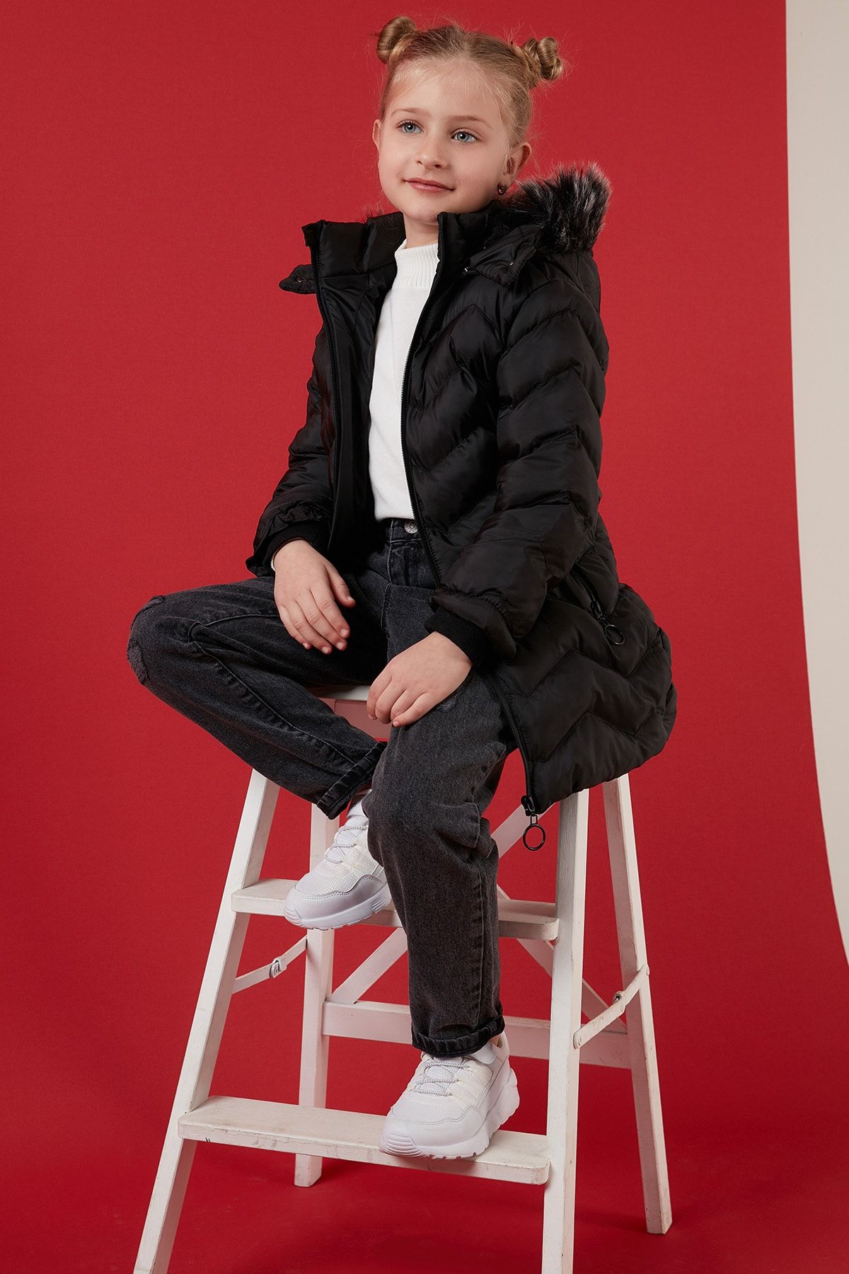 Girls fur collar best sale