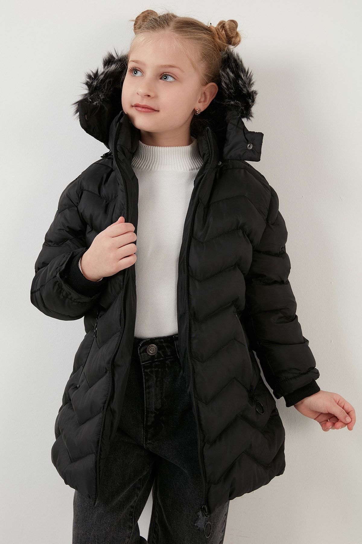 Lela Plush Lined Faux Fur Collar Removable Hooded Winter Girl s